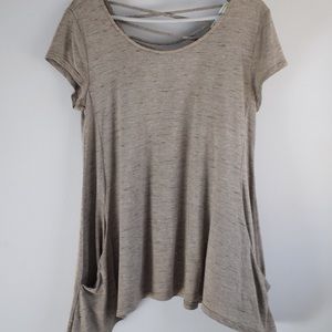 Army green and white striped flowy shirt